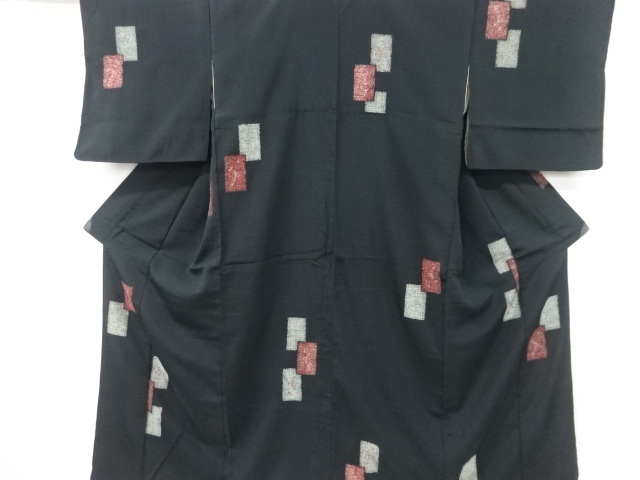 JAPANESE KIMONO / OMESHI / SILK / TAISHO ROMAN STYLE / WOVEN SQUARE & ABSTRACT PATTERN